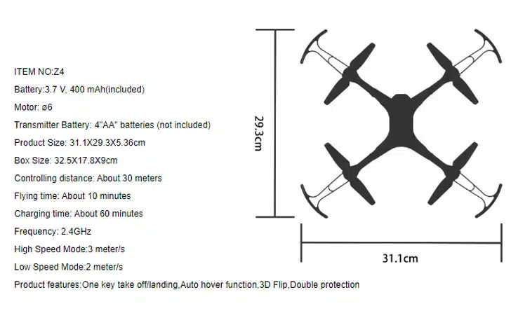 کوادکوپتر Syma Z4 ابعاد کواد کوپتر Syma Z4