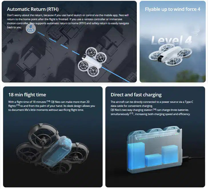 هلی شات DJI Neo بازگشت به خانه خودکار کوادکوپتر DJI Neo