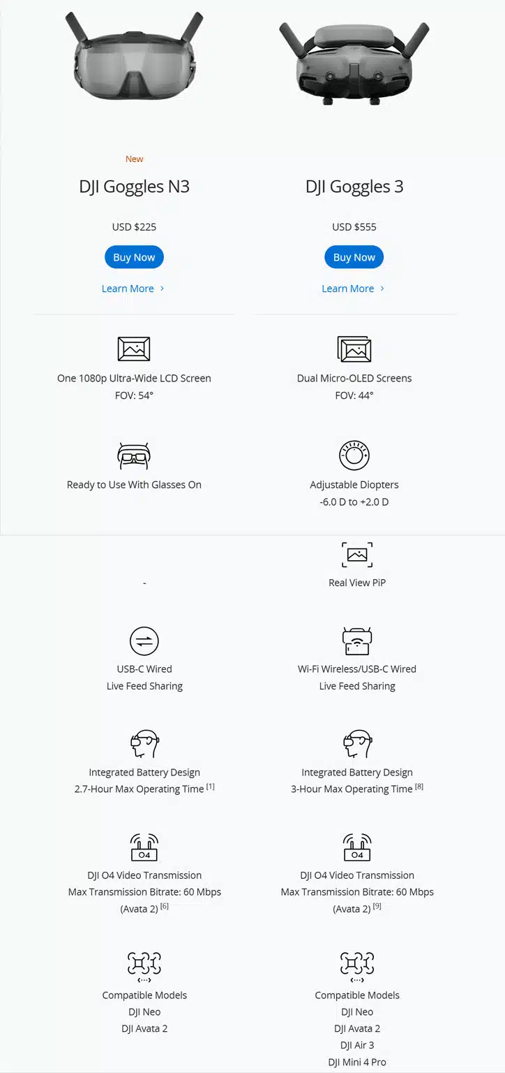 عینک DJI Goggles N3 مقایسه DJI Goggles N3 و DJI Goggles 3