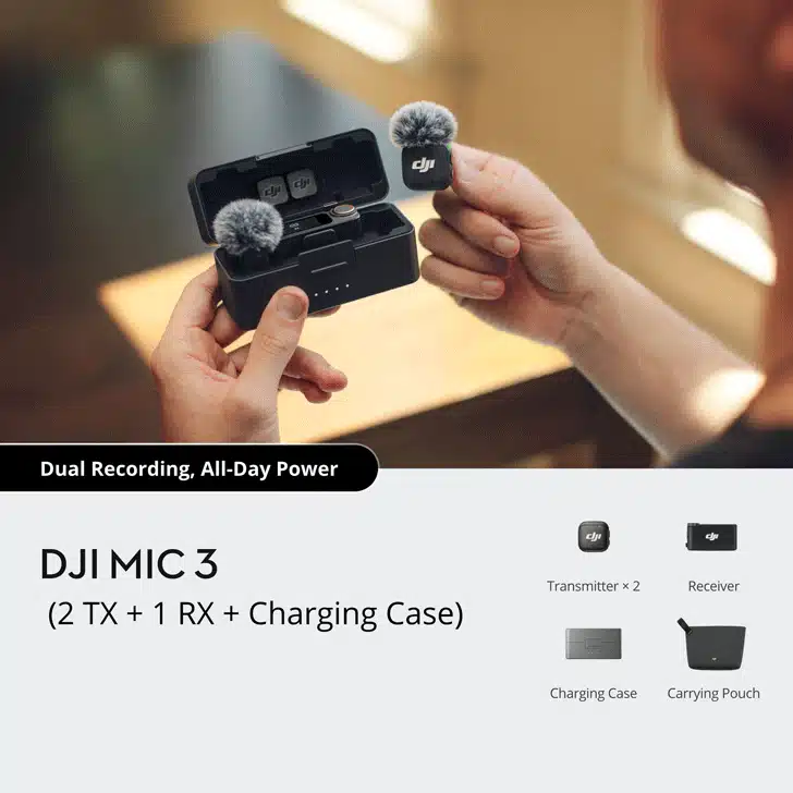 میکروفون DJI 3 پک دو کاربره با کیس شارژر میکروفون دی جی آی 3