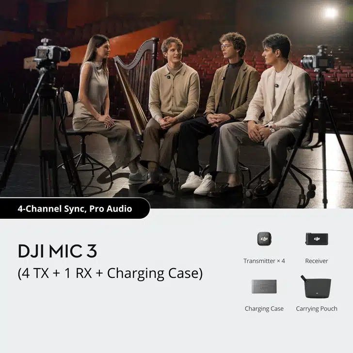 میکروفون DJI 3 پک چهار کاربره به همراه کیس شارژر میکروفون DJI 3
