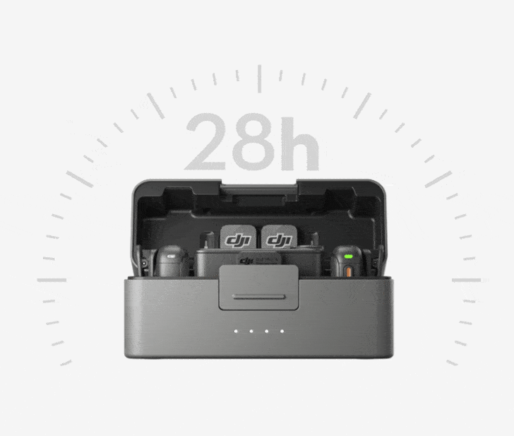 عمر باتری 28 ساعته در میکروفون DJI 3